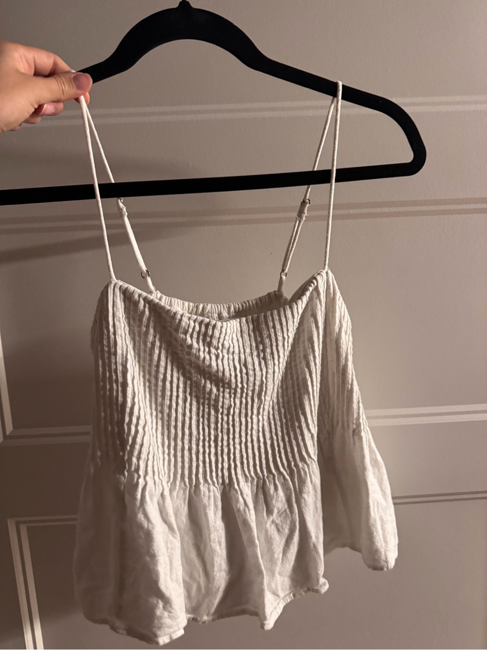Abercrombie & Fitch White Smocked Spaghetti Strap Peplum Tank